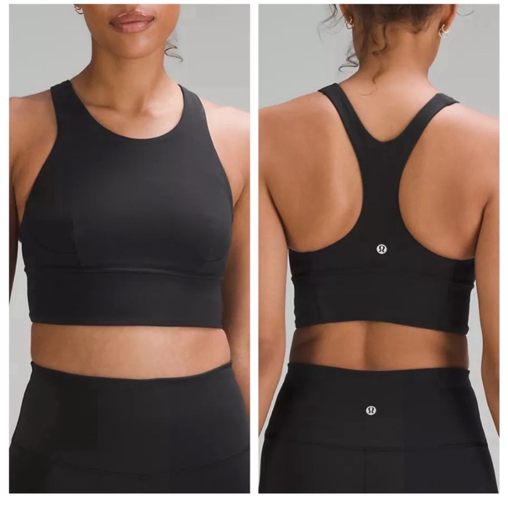 Lululemon Black Wunder Train Long Line Sports Bra Crop Top Sz 4 & 8